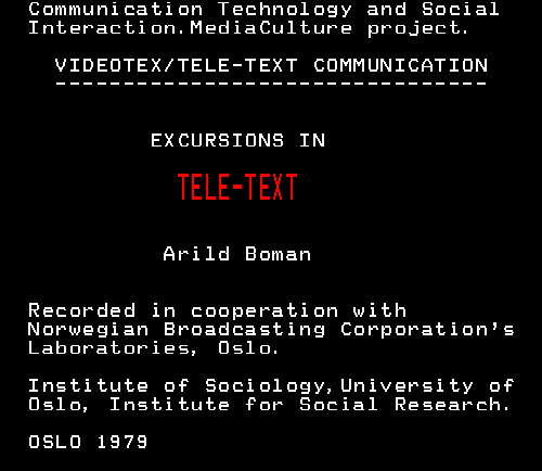 Excursions in teletext, Arild Boman, 1979