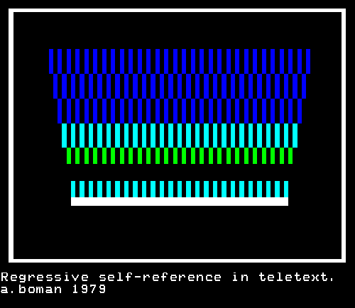 Regressive self-reference in teletext, Arild Boman, 1979 (Reconstruction Mai van Ingen, 2026)