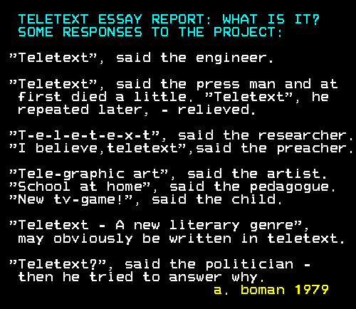 Teletext essay, Arild Boman, 1979