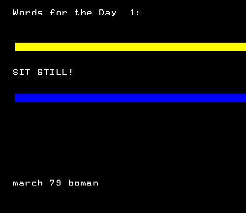 Words for the day 1, Arild Boman, 1979 (Reconstruction Mai van Ingen, 2026)