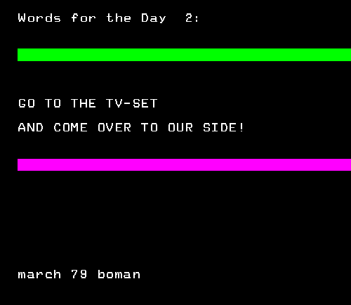 Words for the day 2, Arild Boman, 1979 (Reconstruction Mai van Ingen, 2026)